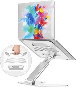 img 4 attached to Portable Ergonomic Laptop Stand: Adjustable Height, Foldable & Stylish Aluminum Holder for MacBook & Laptops