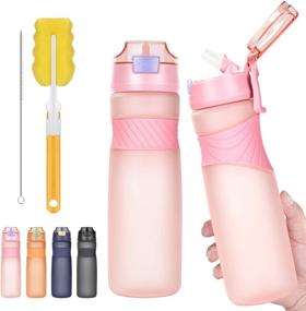 img 4 attached to 💧 Bpa Free Water Bottle with Straw, 30oz Leakproof Sports Fitness Water Bottle with Handle: Pink Tritan Plastic, Flip Top - Ideal for Men and Women