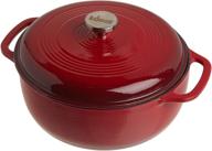 🍳 lodge enameled cast iron dutch oven - 6 quart, red, stainless steel knob & loop handles logo