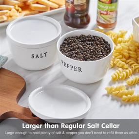 img 2 attached to 🍽️ ALELION Large Salt and Pepper Bowls - 10 oz Ceramic Salt Cellar Set for Countertop, Dishwasher Safe, Set of 2, in White