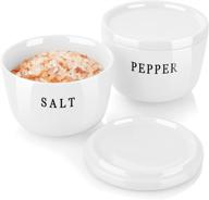 🍽️ alelion large salt and pepper bowls - 10 oz ceramic salt cellar set for countertop, dishwasher safe, set of 2, in white logo