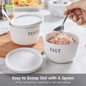 img 1 attached to 🍽️ ALELION Large Salt and Pepper Bowls - 10 oz Ceramic Salt Cellar Set for Countertop, Dishwasher Safe, Set of 2, in White