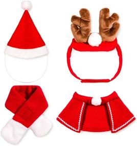 img 3 attached to Whaline 4-Pack Pet Christmas Costume Set - Набор костюмов для питомцев из 4 предметов: оленьи рога, шапка Санты, красный шарф и плащ для собак и кошек - Идеальные косплей принадлежности для вечеринки в честь Рождества для питомцев.