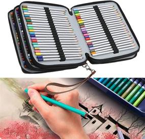 img 2 attached to BTSKYColored Pencil Case Holder- Big Capacity Deluxe PU Leather Storage Pencil Organizer Holds 160 Pencils With Handle Strap For School College Office Watercolor Pencils Organization(Brown)