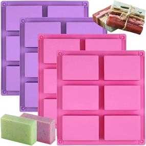 img 4 attached to 🧼 METLUCK Silicone Soap Molds - 4 Pack 6 Cavities Rectangle Soap Molds for Homemade Craft Soap Making, Cupcake, Muffin, Pudding, Ice Cube Tray (Purple & Pink)