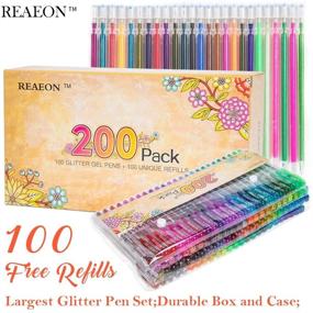 img 3 attached to 200 Glitter Gel Pen Set: Enhance Your Artistic Expression with 100 Gel Pens and 100 Refills for Coloring Books, Crafts, Bullet Journaling, and Doodling