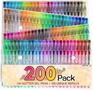 200 glitter gel pen set: enhance your artistic expression with 100 gel pens and 100 refills for coloring books, crafts, bullet journaling, and doodling logo