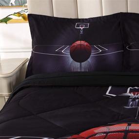 img 3 attached to 🏀 Wowelife Twin Basketball Comforter Set - 5 Piece Comforter, Flat Sheet, Fitted Sheet & 2 Pillow Cases (Black Basketball Design)