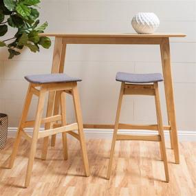 img 3 attached to Dark Grey Christopher Knight Home Emmaline Fabric Bar Stools, 2-Piece Set with Oak Finish