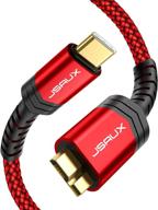 🔌 jsaux usb c - micro b кабель, 2 штуки (1 фут + 3,3 фута) кабель для жесткого диска type c - micro b с плетеным нейлоновым шнуром - совместим с внешними жесткими дисками toshiba, seagate, wd, macbook pro, galaxy s8/s9/s10 и многими другими! логотип