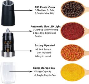 img 1 attached to 🧂 Convenient One-Handed Electric Salt and Pepper Grinder Set with Adjustable Coarseness and Blue LED Light - 2 Pack, Gravity Sensor, Battery-Operated, Includes Brush