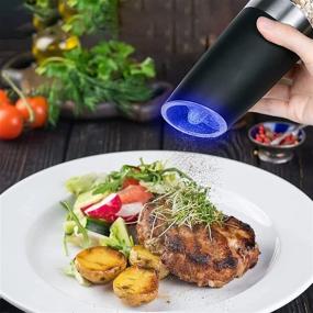 img 3 attached to 🧂 Convenient One-Handed Electric Salt and Pepper Grinder Set with Adjustable Coarseness and Blue LED Light - 2 Pack, Gravity Sensor, Battery-Operated, Includes Brush