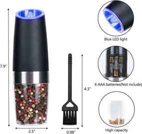 img 2 attached to 🧂 Convenient One-Handed Electric Salt and Pepper Grinder Set with Adjustable Coarseness and Blue LED Light - 2 Pack, Gravity Sensor, Battery-Operated, Includes Brush