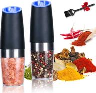 🧂 convenient one-handed electric salt and pepper grinder set with adjustable coarseness and blue led light - 2 pack, gravity sensor, battery-operated, includes brush logo