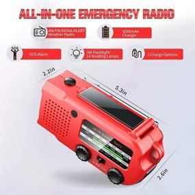 img 1 attached to 🔋 Outdoor Survival Portable Radio: Emergency Solar Hand Crank Weather Radio, NOAA/AM/FM Shortwave, 5000mAh, Flashlight, Reading Lamp, Cellphone Charger, SOS Alarm (Red)