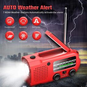 img 3 attached to 🔋 Outdoor Survival Portable Radio: Emergency Solar Hand Crank Weather Radio, NOAA/AM/FM Shortwave, 5000mAh, Flashlight, Reading Lamp, Cellphone Charger, SOS Alarm (Red)