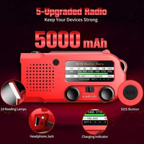 img 2 attached to 🔋 Outdoor Survival Portable Radio: Emergency Solar Hand Crank Weather Radio, NOAA/AM/FM Shortwave, 5000mAh, Flashlight, Reading Lamp, Cellphone Charger, SOS Alarm (Red)