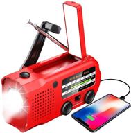 🔋 outdoor survival portable radio: emergency solar hand crank weather radio, noaa/am/fm shortwave, 5000mah, flashlight, reading lamp, cellphone charger, sos alarm (red) logo