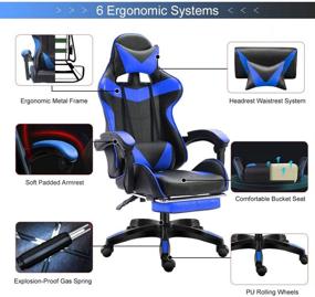 img 1 attached to 🕹️ Sibosen Gaming Chair Office Computer Chair High Back PU Leather Desk Chair Ergonomic Adjustable Reclining Swivel Game Chair with Footrest Lumbar Support Headrest Armrest (Blue)