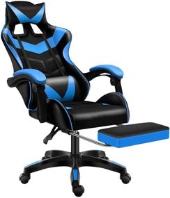 img 4 attached to 🕹️ Sibosen Gaming Chair Office Computer Chair High Back PU Leather Desk Chair Ergonomic Adjustable Reclining Swivel Game Chair with Footrest Lumbar Support Headrest Armrest (Blue)