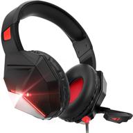 🎧 gaming headset with microphone for ps4, ps5, pc, xbox one, switch - noise cancelling, led, soft earmuffs, surround sound, kids headphones (blue/red) logo