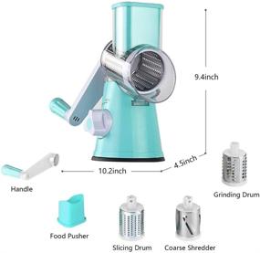 img 3 attached to Rotary Cheese Grater - Round Mandoline Slicer with Powerful Suction Base, Vegetable Slicer and Nuts Grinder - Convenient Cheese Shredder (Blue)