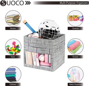 img 2 attached to 📦 Set of 6 SUOCO 13x13x13 Cube Storage Bins with Windows - Foldable Fabric Boxes for Shelves, Closet Organizers, Nursery and Kids Room (Gery)