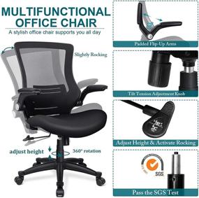 img 3 attached to 🪑 Funria Swivel Mesh Office Chair Ergonomic Black Mid Back Computer Desk Chair with Flip Up Arms, Lumbar Support, Height Adjustable - Ideal for Office Tasks and Comfortable Work Environment