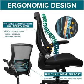 img 2 attached to 🪑 Funria Swivel Mesh Office Chair Ergonomic Black Mid Back Computer Desk Chair with Flip Up Arms, Lumbar Support, Height Adjustable - Ideal for Office Tasks and Comfortable Work Environment