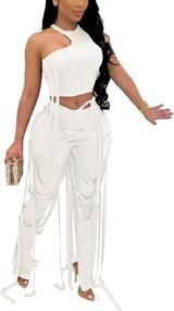 img 4 attached to 👗 Sleeveless Irregular Jumpsuits for Women - WOKANSE Outfits, Clothing for Jumpsuits, Rompers & Overalls