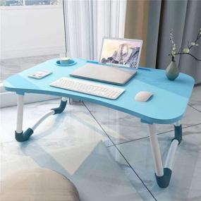 img 2 attached to 🔵 OPPIS Складной стол для ноутбука - Столик для колен с держателем для кружки и ячейкой для планшета для использования в кровати, для завтрака, для письма, для рисования - Синий