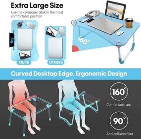 img 3 attached to 🔵 OPPIS Foldable Laptop Desk Tray - Lap Table with Cup Holder and Tablet Slot for Bed, Breakfast Serving, Writing, Drawing - Blue