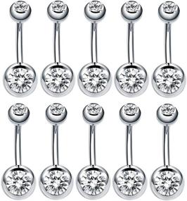 img 4 attached to 💎 Glamorous Collection: 10PCs CrazyPiercing Rhinestone Belly Button Navel Ring Bar - Surgical Grade Steel 23x8mm