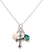 👧 exquisite girl's sterling silver first communion cross necklace with birthstone crystal & cultured pearl logo