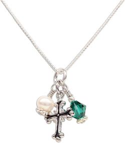 img 4 attached to 👧 Exquisite Girl's Sterling Silver First Communion Cross Necklace with Birthstone Crystal & Cultured Pearl