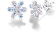 daisy earrings: 925 sterling silver studs for women & girls, hypoallergenic flower earrings with cubic zirconia logo