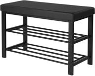 👠 sleek black shoe bench: songmics 3-tier shoe rack with foam padded seat, faux leather, and metal frame for entryway and hallway storage organizer, 31.9 x 12.2 x 19.3 inches (model: ulbs58h) logo