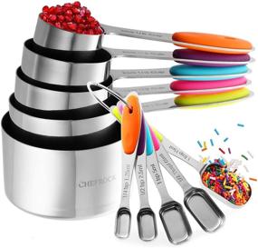 img 4 attached to 🍴 Chefrock Heavy Duty Unbreakable Stainless Steel Measuring Cups & Spoons Set - Slim Design for Narrow Spice Jars (10-Piece)