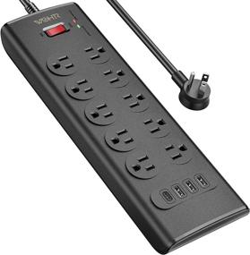 img 4 attached to 💡 Premium Power Strip with 10 AC Outlets, 4 USB Ports (1 USB-C, 3 USB-A), and 6ft Heavy Duty Extension Cord - Wohtr Surge Protector with PD 20W USB C Port, 1875W/2370J, Flat Plug, Wall Mount, Overload Protection