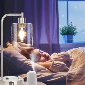 img 1 attached to 💡 Pair of Industrial Table Lamps with USB Port, AC Outlet, Stepless Dimming for Bedrooms, Silver Bedside Nightstand Desk Lamps with Glass Shade for Living Room, Includes 2 LED Bulbs