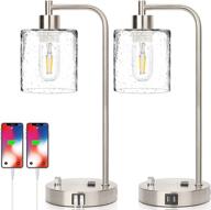 💡 pair of industrial table lamps with usb port, ac outlet, stepless dimming for bedrooms, silver bedside nightstand desk lamps with glass shade for living room, includes 2 led bulbs логотип