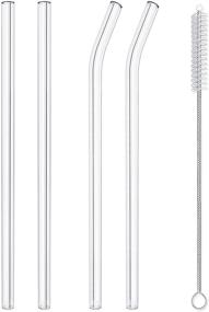 img 4 attached to 🥤 Hiware Reusable Glass Straws Set, Pack of 4 Drinking Straws with Cleaning Brush, 10 inch Length x 10 mm Diameter, Dishwasher Safe