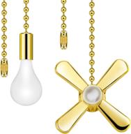 🔗 golden pull chain set: 2 metal fan and light bulb shaped pieces with connector, 1 lengthy extension beaded pull chain – box included логотип