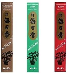 img 2 attached to 🔥 Authentic Nippon Kodo Morning Star Incense Bundle - 3 x 50 Sticks Boxes (Frankincense, Sage, Myrrh): Premium Japanese Incense Sticks