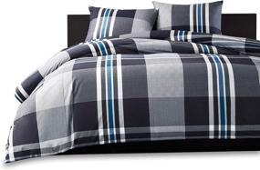 img 1 attached to Ink+Ivy Nathan Teen Boys Duvet Cover Full/Queen 🛏️ Size - Grey Plaid: Stylish 3-Piece Teen Boy Bedding Set