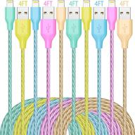 📱 idison iphone lightning cable [5-pack 4ft] - быстрый usb-кабель для зарядки, apple mfi-сертифицированный для iphone charger, ipad pro и других устройств - 5 цветов (синий/желтый/зеленый/серый/розовый) логотип
