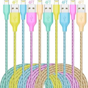 img 4 attached to 📱 IDISON iPhone Lightning Cable [5-Pack 4FT] - Быстрый USB-кабель для зарядки, Apple MFi-сертифицированный для iPhone Charger, iPad Pro и других устройств - 5 цветов (синий/желтый/зеленый/серый/розовый)
