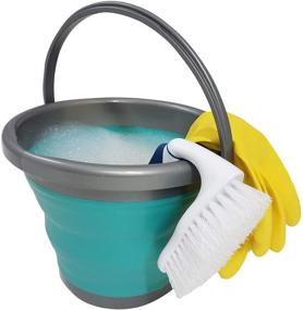 img 4 attached to HOMZ Store N Stow 5 Liter Handle, Grey and Teal, Set of 1 Collapsible Round Bucket - Enhanced for SEO