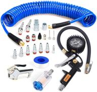 🔧 fypower 22-piece air compressor accessories kit | 1/4" x 25 ft recoil poly hose | 1/4" npt quick connect fittings | tire inflator gauge | blow gun | air filter | swivel plugs | blue pu hose logo