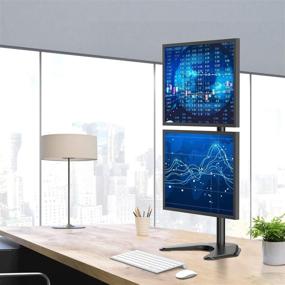 img 3 attached to 🖥️ HUANUO Dual Monitor Stand - Vertical Stack Screen Free-Standing Holder LCD Desk Mount: Accommodates Two 13-32 Inch Computer Monitors with C Clamp Grommet Base
